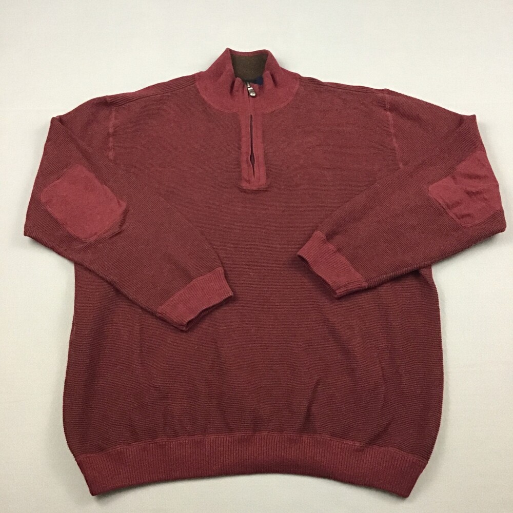 Nat Nast Sweater Men Extra Large Burgundy 1/4 Zip American Fit Elbow Patch Knit